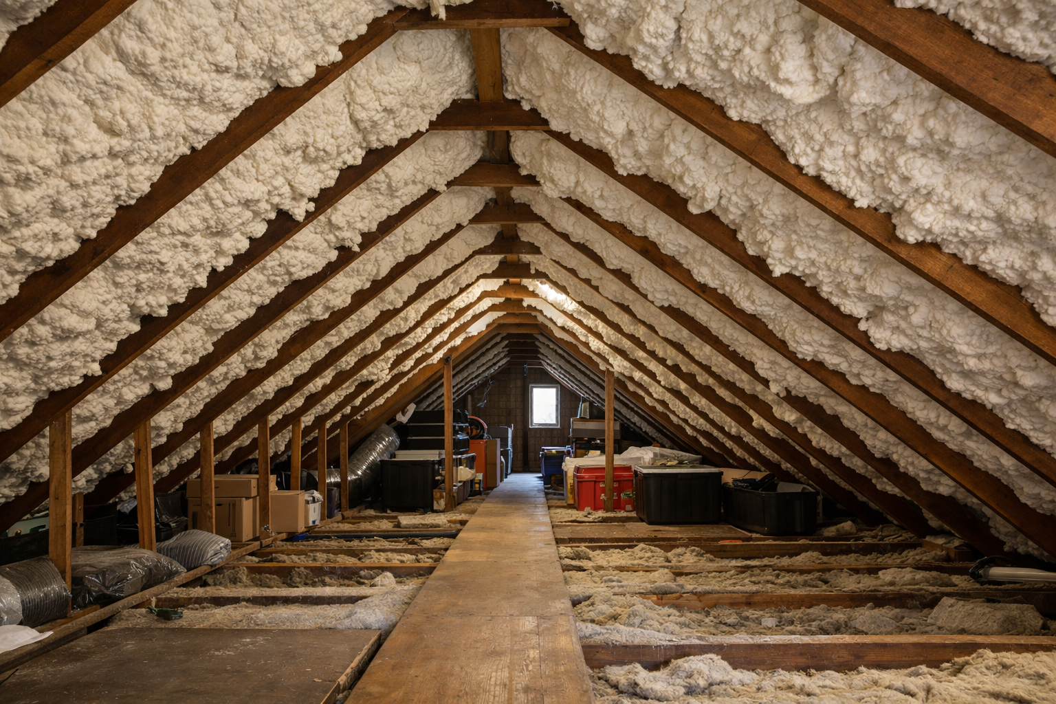 Spray foam loft insulation in a roof space